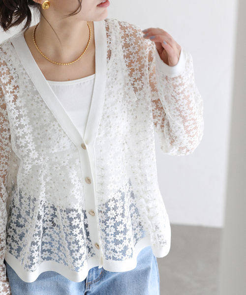 La TOTALITE（ラトータリテ）の「【洗える】フラワーレースカーディガン（カーディガン/ボレロ・レディース・ホワイト/ブラック・FREE）」の21枚目の写真