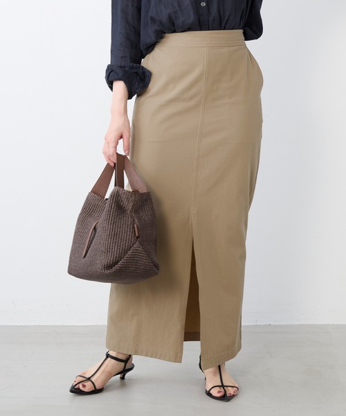 MICA&DEAL(マイカ&ディール)の「コットンチノタイトスカート〈2サイズ展開〉(スカート・レディース・グレー/ベージュ・36/38)」の2枚目の写真