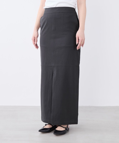 MICA&DEAL(マイカ&ディール)の「コットンチノタイトスカート〈2サイズ展開〉(スカート・レディース・グレー/ベージュ・36/38)」の3枚目の写真