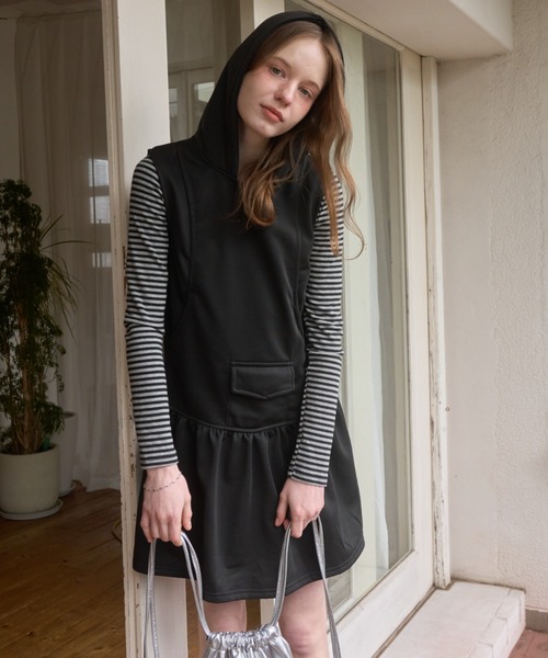 Birthday room(バースデイルーム)の「フード付きスウェットワンピ/Hooded sweatshirt dress(ワンピース・レディース・ブラック/グレー・FREE)」の11枚目の写真