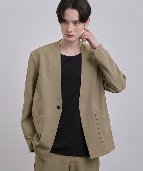 tk.TAKEO KIKUCHI(ティーケータケオキクチ)の「【セットアップ対応可】カルゼノーカラージャケット(ノーカラージャケット・メンズ・ベージュ/ブラック/ネイビー・03/04/02)」の2枚目の写真