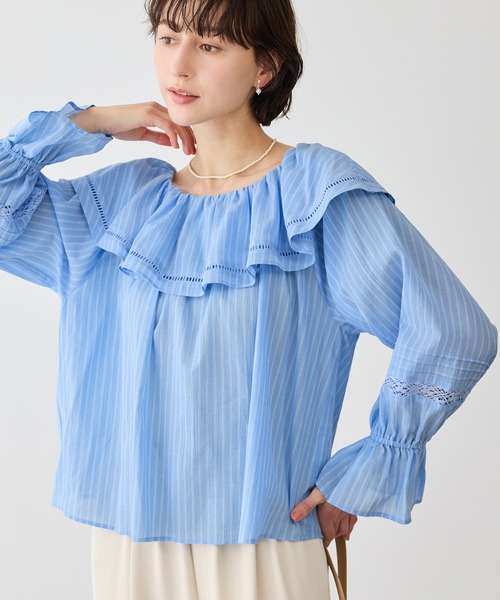 ROPE' PICNIC（ロペピクニック）の「お着軽シャツシリーズ レース使い2WAYオフショルシアーブラウス/接触冷感・通気性（シャツ/ブラウス・レディース・ブルー系その他4/ブラック/イエロー/ホワイト・FREE）」の3枚目の写真