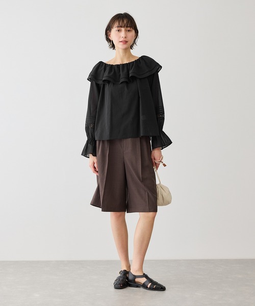 ROPE' PICNIC（ロペピクニック）の「お着軽シャツシリーズ レース使い2WAYオフショルシアーブラウス/接触冷感・通気性（シャツ/ブラウス・レディース・ブルー系その他4/ブラック/イエロー/ホワイト・FREE）」の5枚目の写真