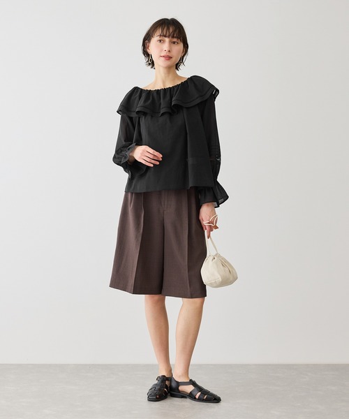 ROPE' PICNIC（ロペピクニック）の「お着軽シャツシリーズ レース使い2WAYオフショルシアーブラウス/接触冷感・通気性（シャツ/ブラウス・レディース・ブルー系その他4/ブラック/イエロー/ホワイト・FREE）」の6枚目の写真