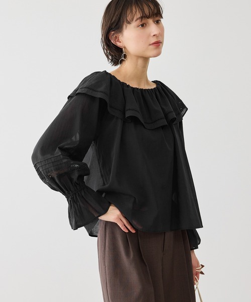 ROPE' PICNIC（ロペピクニック）の「お着軽シャツシリーズ レース使い2WAYオフショルシアーブラウス/接触冷感・通気性（シャツ/ブラウス・レディース・ブルー系その他4/ブラック/イエロー/ホワイト・FREE）」の8枚目の写真