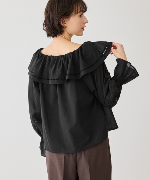 ROPE' PICNIC（ロペピクニック）の「お着軽シャツシリーズ レース使い2WAYオフショルシアーブラウス/接触冷感・通気性（シャツ/ブラウス・レディース・ブルー系その他4/ブラック/イエロー/ホワイト・FREE）」の9枚目の写真