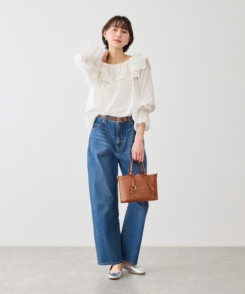 ROPE' PICNIC（ロペピクニック）の「お着軽シャツシリーズ レース使い2WAYオフショルシアーブラウス/接触冷感・通気性（シャツ/ブラウス・レディース・ブルー系その他4/ブラック/イエロー/ホワイト・FREE）」の11枚目の写真