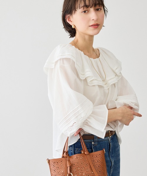 ROPE' PICNIC（ロペピクニック）の「お着軽シャツシリーズ レース使い2WAYオフショルシアーブラウス/接触冷感・通気性（シャツ/ブラウス・レディース・ブルー系その他4/ブラック/イエロー/ホワイト・FREE）」の15枚目の写真