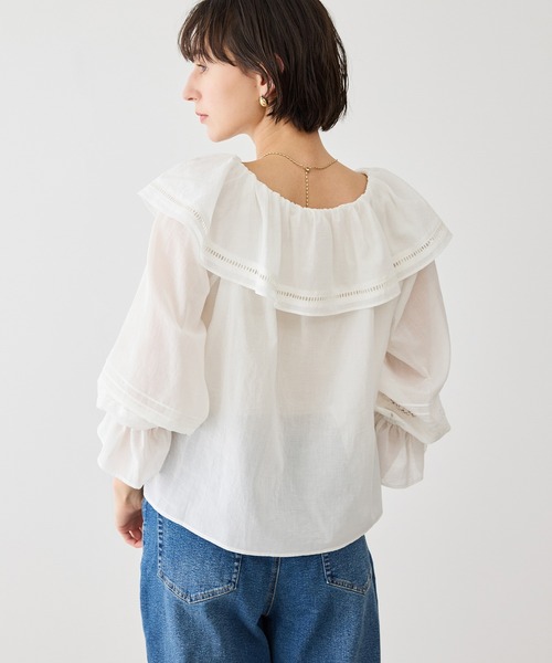 ROPE' PICNIC（ロペピクニック）の「お着軽シャツシリーズ レース使い2WAYオフショルシアーブラウス/接触冷感・通気性（シャツ/ブラウス・レディース・ブルー系その他4/ブラック/イエロー/ホワイト・FREE）」の16枚目の写真