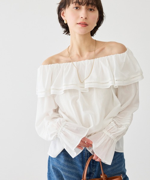 ROPE' PICNIC（ロペピクニック）の「お着軽シャツシリーズ レース使い2WAYオフショルシアーブラウス/接触冷感・通気性（シャツ/ブラウス・レディース・ブルー系その他4/ブラック/イエロー/ホワイト・FREE）」の17枚目の写真