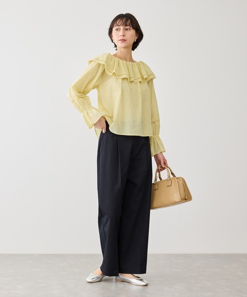 ROPE' PICNIC（ロペピクニック）の「お着軽シャツシリーズ レース使い2WAYオフショルシアーブラウス/接触冷感・通気性（シャツ/ブラウス・レディース・ブルー系その他4/ブラック/イエロー/ホワイト・FREE）」の18枚目の写真