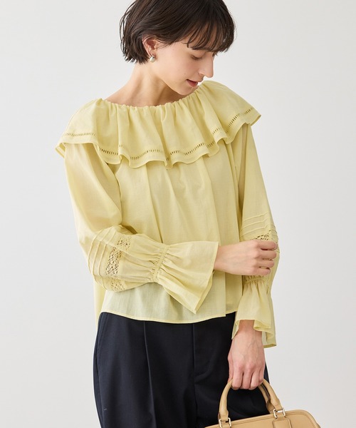 ROPE' PICNIC（ロペピクニック）の「お着軽シャツシリーズ レース使い2WAYオフショルシアーブラウス/接触冷感・通気性（シャツ/ブラウス・レディース・ブルー系その他4/ブラック/イエロー/ホワイト・FREE）」の22枚目の写真