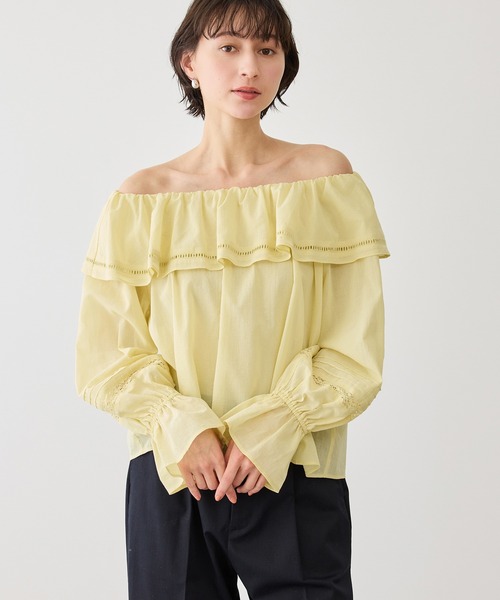 ROPE' PICNIC（ロペピクニック）の「お着軽シャツシリーズ レース使い2WAYオフショルシアーブラウス/接触冷感・通気性（シャツ/ブラウス・レディース・ブルー系その他4/ブラック/イエロー/ホワイト・FREE）」の21枚目の写真