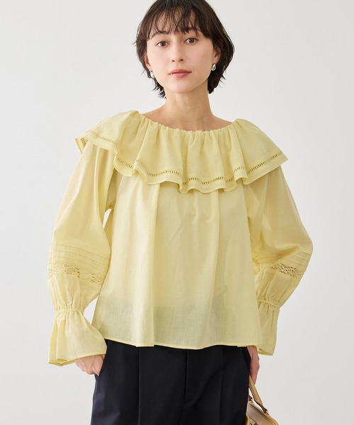 ROPE' PICNIC（ロペピクニック）の「お着軽シャツシリーズ レース使い2WAYオフショルシアーブラウス/接触冷感・通気性（シャツ/ブラウス・レディース・ブルー系その他4/ブラック/イエロー/ホワイト・FREE）」の20枚目の写真