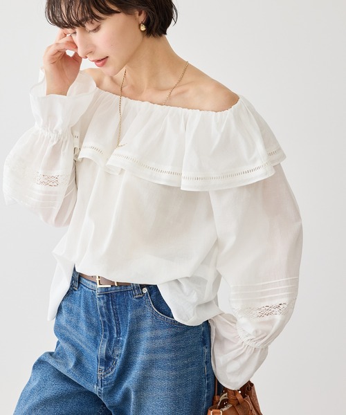 ROPE' PICNIC（ロペピクニック）の「お着軽シャツシリーズ レース使い2WAYオフショルシアーブラウス/接触冷感・通気性（シャツ/ブラウス・レディース・ブルー系その他4/ブラック/イエロー/ホワイト・FREE）」の13枚目の写真