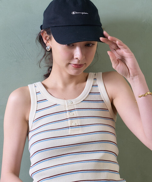 FREAK'S STORE（フリークスストア）の「ワッフル 2WAY ヘンリーネック タンクトップ（タンクトップ・レディース・ブラック/チャコール/ブラウン/ナチュラル/オフホワイト・ﾌﾘ-）」の5枚目の写真