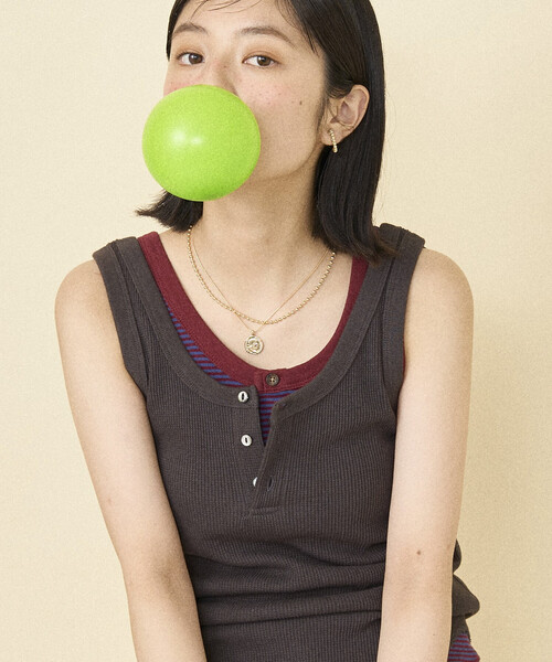 FREAK'S STORE（フリークスストア）の「ワッフル 2WAY ヘンリーネック タンクトップ（タンクトップ・レディース・ブラック/チャコール/ブラウン/ナチュラル/オフホワイト・ﾌﾘ-）」の4枚目の写真