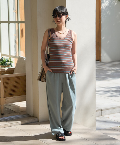 FREAK'S STORE（フリークスストア）の「ワッフル 2WAY ヘンリーネック タンクトップ（タンクトップ・レディース・ブラック/チャコール/ブラウン/ナチュラル/オフホワイト・ﾌﾘ-）」の6枚目の写真