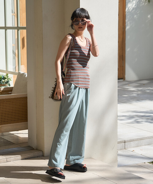 FREAK'S STORE（フリークスストア）の「ワッフル 2WAY ヘンリーネック タンクトップ（タンクトップ・レディース・ブラック/チャコール/ブラウン/ナチュラル/オフホワイト・ﾌﾘ-）」の9枚目の写真