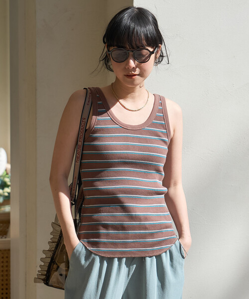 FREAK'S STORE（フリークスストア）の「ワッフル 2WAY ヘンリーネック タンクトップ（タンクトップ・レディース・ブラック/チャコール/ブラウン/ナチュラル/オフホワイト・ﾌﾘ-）」の15枚目の写真