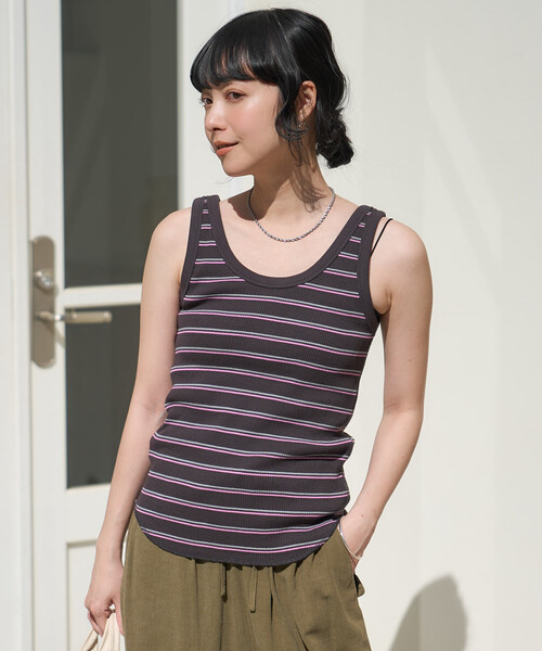 FREAK'S STORE（フリークスストア）の「ワッフル 2WAY ヘンリーネック タンクトップ（タンクトップ・レディース・ブラック/チャコール/ブラウン/ナチュラル/オフホワイト・ﾌﾘ-）」の22枚目の写真