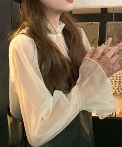 SallyLunn(サリーラン)の「シアーフリルネックボリュームスリーブブラウス(シャツ/ブラウス・レディース・アイボリー・X-LARGE/MEDIUM/LARGE)」の3枚目の写真