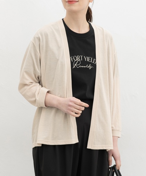 Honeys（ハニーズ）の「【ハニさら・接触冷感・ＵＶカット】８分袖トッパーカーデ（カーディガン/ボレロ・レディース・ネイビー/イエロー系その他/ブラック/ライトベージュ・L/LL/M）」の3枚目の写真