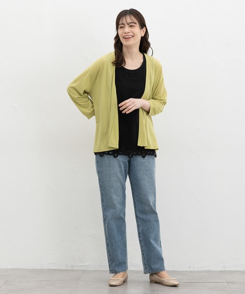Honeys（ハニーズ）の「【ハニさら・接触冷感・ＵＶカット】８分袖トッパーカーデ（カーディガン/ボレロ・レディース・ネイビー/イエロー系その他/ブラック/ライトベージュ・L/LL/M）」の10枚目の写真