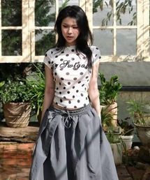 ドット柄 ショート丈 Tシャツ
