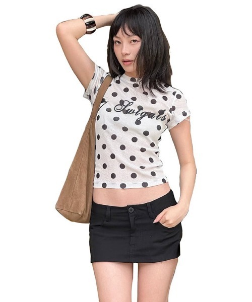 Ritzy(リッツィー)の「ドット柄 ショート丈 Tシャツ(Tシャツ/カットソー・レディース・ホワイト・M/L/S)」の6枚目の写真