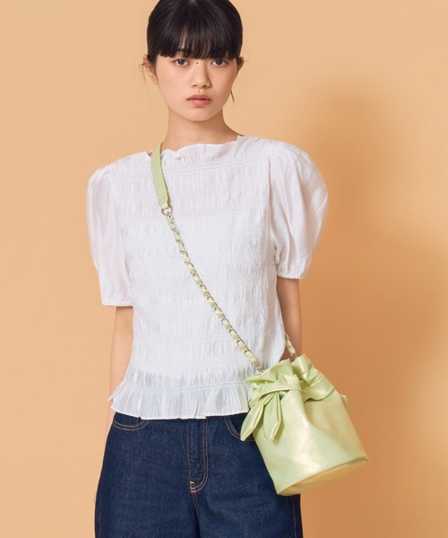 Casselini(キャセリーニ)の「Casselini(キャセリーニ)ラッフルバッグ(ショルダーバッグ・レディース・ライム/ブラック/シルバー・FREE)」の3枚目の写真