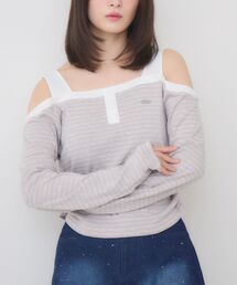 オフショルボーダーカットソー