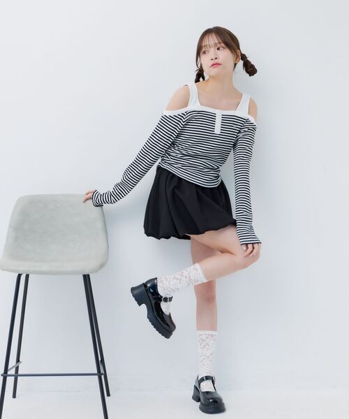 ems excite(エムズエキサイト)の「オフショルボーダーカットソー(Tシャツ/カットソー・レディース・ピンク/ホワイト系その他/ダークブルー・FREE)」の9枚目の写真