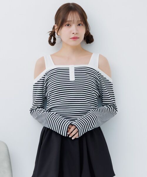 ems excite(エムズエキサイト)の「オフショルボーダーカットソー(Tシャツ/カットソー・レディース・ピンク/ホワイト系その他/ダークブルー・FREE)」の5枚目の写真