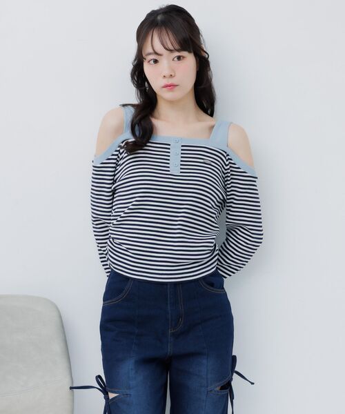 ems excite(エムズエキサイト)の「オフショルボーダーカットソー(Tシャツ/カットソー・レディース・ピンク/ホワイト系その他/ダークブルー・FREE)」の14枚目の写真