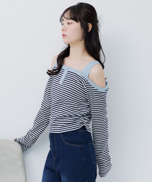 ems excite(エムズエキサイト)の「オフショルボーダーカットソー(Tシャツ/カットソー・レディース・ピンク/ホワイト系その他/ダークブルー・FREE)」の13枚目の写真
