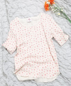 SUPER RIB PADDED SHOULDER CREW-NECK L/S TOPS (FLOWER) スーパーリブ