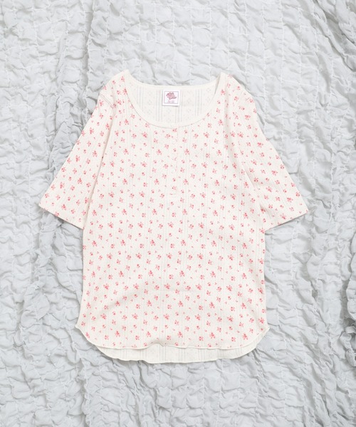 JEMORGAN(ジェーイーモーガン)の「JEMORGAN アイレットフライス花柄ハーフスリーブヘンリー(パック)(Tシャツ/カットソー・レディース・ブラック/ブルー/レッド/ネイビー・F)」の9枚目の写真
