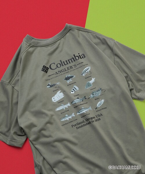 Columbia(コロンビア)の「限定展開 ガチャピン・ムック×Columbia×FREAK'S STORE 別注 インペリアルパーク ルアーモチーフ バックプリント Tシャツ(Tシャツ/カットソー・メンズ・チャコールグレー/ブラック/ホワイト/ベージュ・X-LARGE/LARGE/MEDIUM/SMALL)」の4枚目の写真