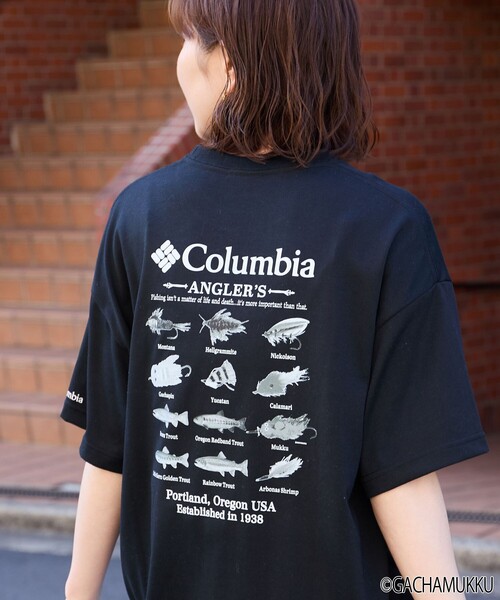 Columbia(コロンビア)の「限定展開 ガチャピン・ムック×Columbia×FREAK'S STORE 別注 インペリアルパーク ルアーモチーフ バックプリント Tシャツ(Tシャツ/カットソー・メンズ・チャコールグレー/ブラック/ホワイト/ベージュ・X-LARGE/LARGE/MEDIUM/SMALL)」の2枚目の写真