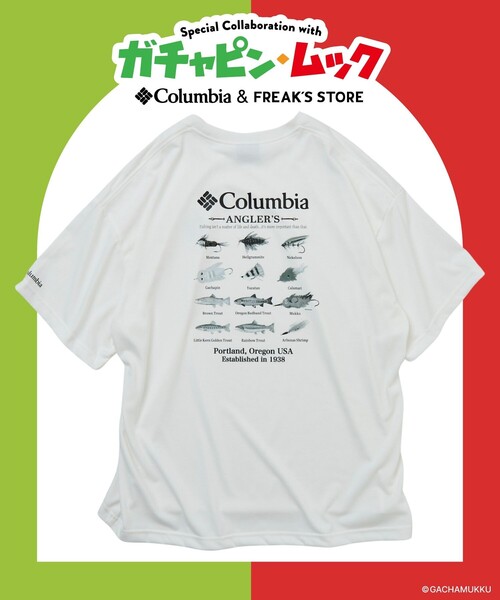 Columbia(コロンビア)の「限定展開 ガチャピン・ムック×Columbia×FREAK'S STORE 別注 インペリアルパーク ルアーモチーフ バックプリント Tシャツ(Tシャツ/カットソー・メンズ・チャコールグレー/ブラック/ホワイト/ベージュ・X-LARGE/LARGE/MEDIUM/SMALL)」の5枚目の写真