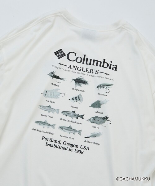 Columbia(コロンビア)の「限定展開 ガチャピン・ムック×Columbia×FREAK'S STORE 別注 インペリアルパーク ルアーモチーフ バックプリント Tシャツ(Tシャツ/カットソー・メンズ・チャコールグレー/ブラック/ホワイト/ベージュ・X-LARGE/LARGE/MEDIUM/SMALL)」の10枚目の写真