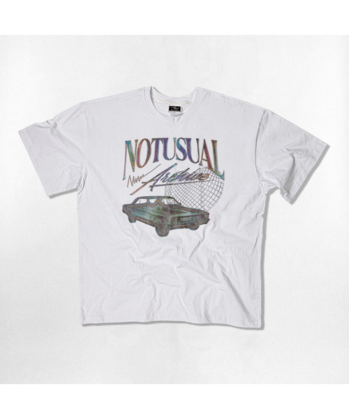 NOTUSUAL(ノットユージュアル)の「nuクロミカ オーバーサイズ 半袖Tシャツ 4カラー(Tシャツ/カットソー・レディース・ホワイト/ブラック/ネイビー/ホワイト×グレー・SMALL/MEDIUM/LARGE/X-LARGE)」の2枚目の写真