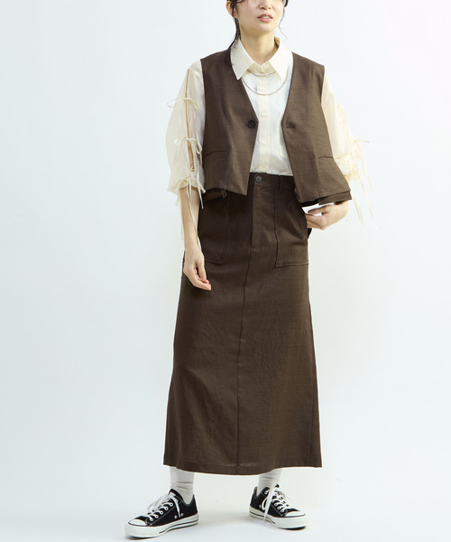 CONVERSE TOKYO(コンバーストウキョウ)の「【HL】LINEN LIKE SHORT VEST(ベスト・レディース・ブラウン/グレー・FREE)」の5枚目の写真