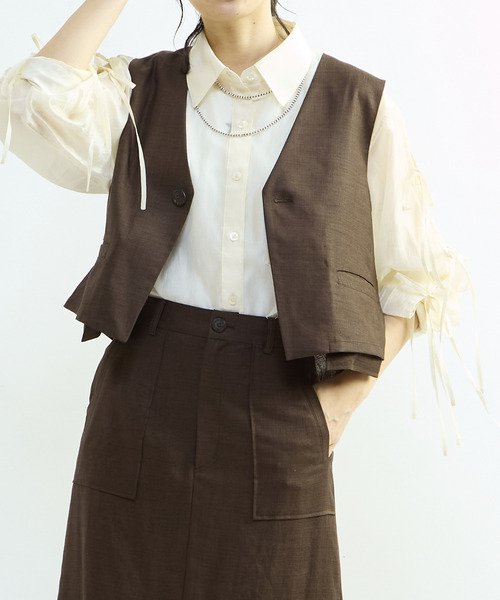 CONVERSE TOKYO(コンバーストウキョウ)の「【HL】LINEN LIKE SHORT VEST(ベスト・レディース・ブラウン/グレー・FREE)」の6枚目の写真