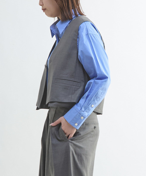 CONVERSE TOKYO(コンバーストウキョウ)の「【HL】LINEN LIKE SHORT VEST(ベスト・レディース・ブラウン/グレー・FREE)」の10枚目の写真