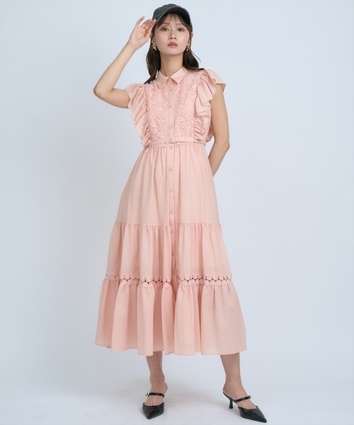 AND COUTURE（アンドクチュール）の「レースフリルシャツワンピース（ワンピース・レディース・ブラック/オフホワイト/イエロー/コーラル/ライトグリーン/レッド・FREE）」の6枚目の写真