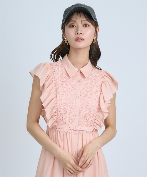 AND COUTURE（アンドクチュール）の「レースフリルシャツワンピース（ワンピース・レディース・ブラック/オフホワイト/イエロー/コーラル/ライトグリーン/レッド・FREE）」の12枚目の写真