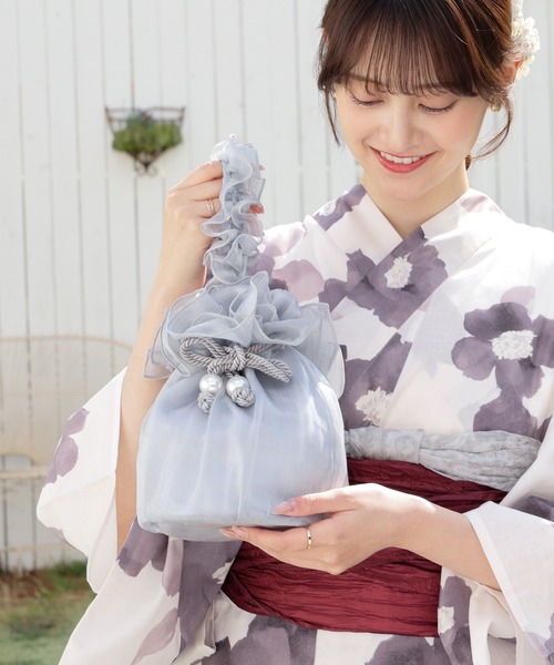 Honeys（ハニーズ）の「浴衣巾着（フリル）（和装小物・レディース・アイボリー系1/サックスブルー系1/アイボリー/ライトピンク・FREE）」の14枚目の写真