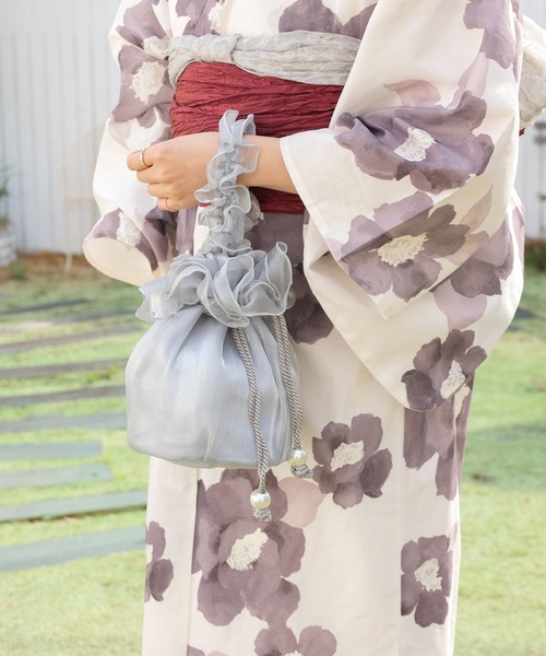 Honeys（ハニーズ）の「浴衣巾着（フリル）（和装小物・レディース・アイボリー系1/サックスブルー系1/アイボリー/ライトピンク・FREE）」の16枚目の写真
